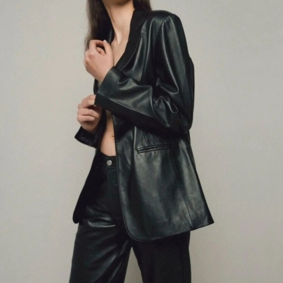 Rebecca Minkoff NWT Black Faux Leather Blazer Size Large